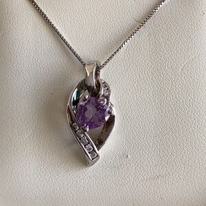 Sterling Silver Amethyst & Diamond Pendant Necklace